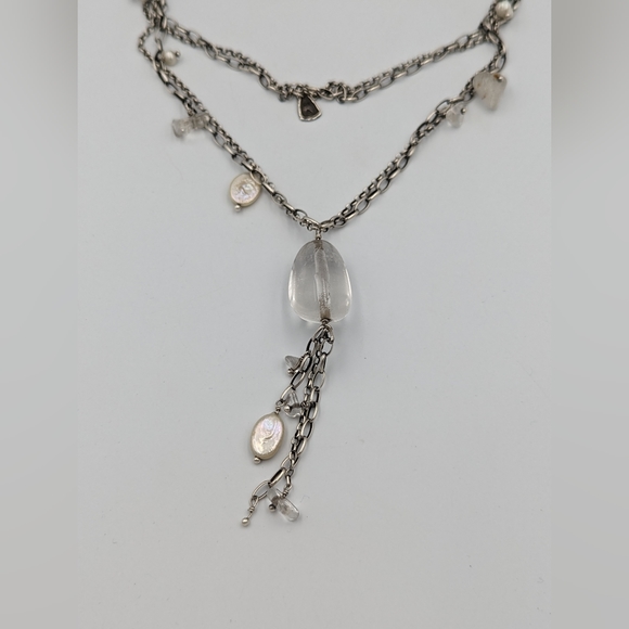 Long SILPADA Sterling Silver Freshwater Pearl Crystal Tassel Necklace 35" - Picture 4 of 10